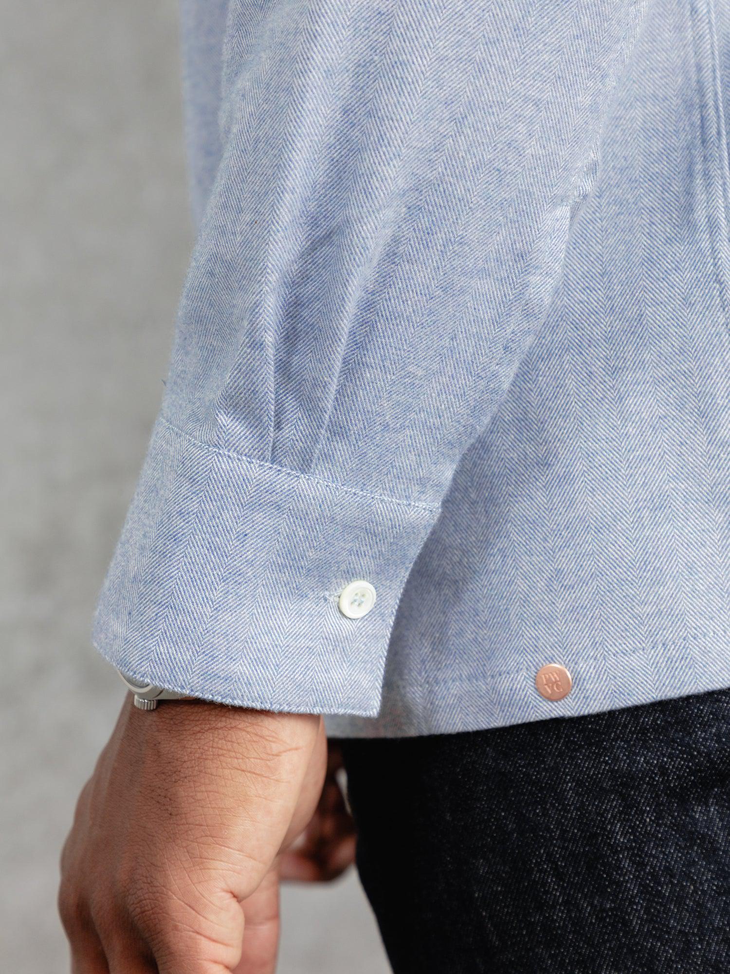 The Victor Melton Shirt - Oxford Blue Herringbone - Image 5