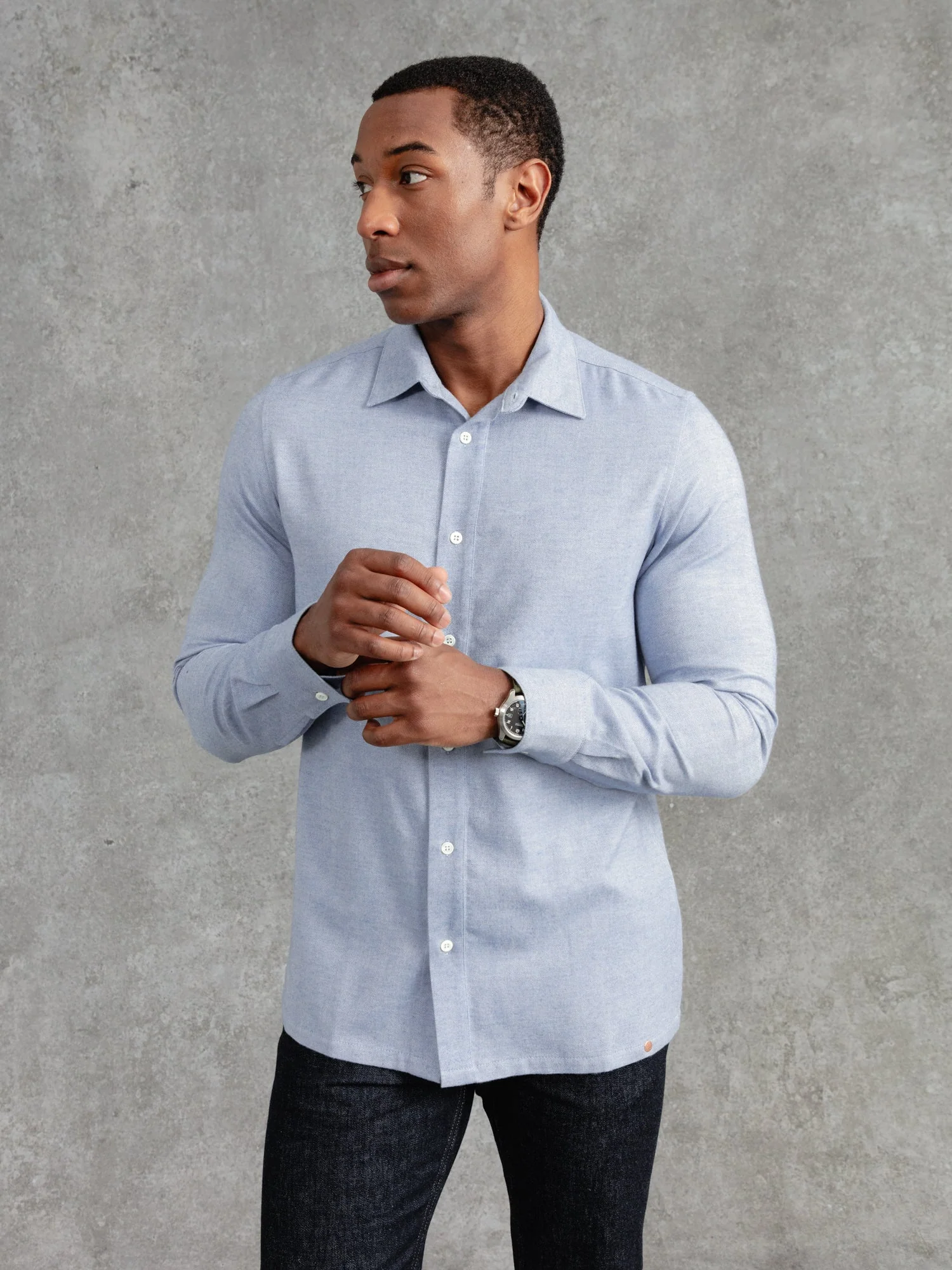 The Victor Melton Shirt - Oxford Blue Herringbone - Image 7